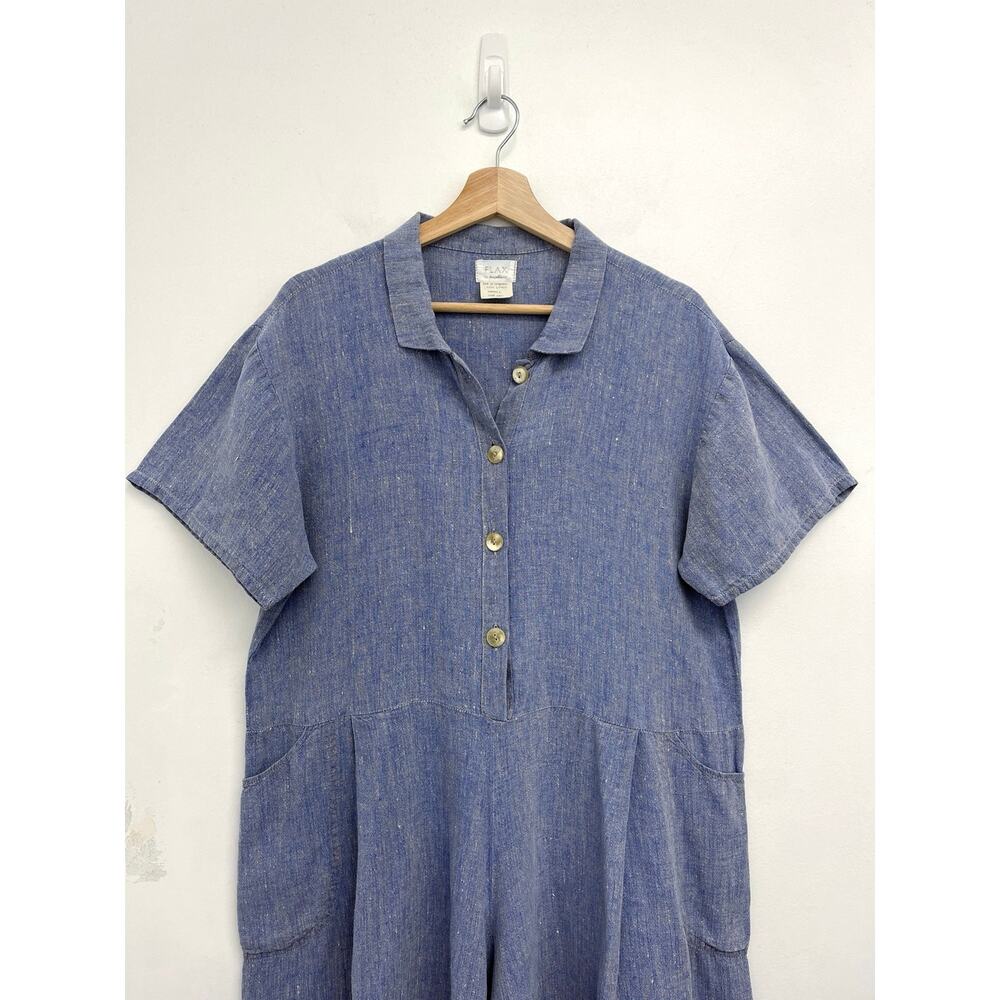 Vintage Flax Linen Romper Button-Front Oversized Coastal Collared Relaxed Small - Picture 3 of 12